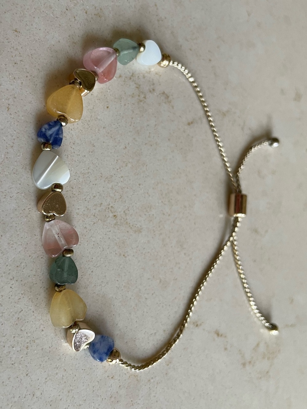 LOFT Gold-Tone Pull Tie Bracelet with Multicolor Heart Beads - Picture 2 of 2